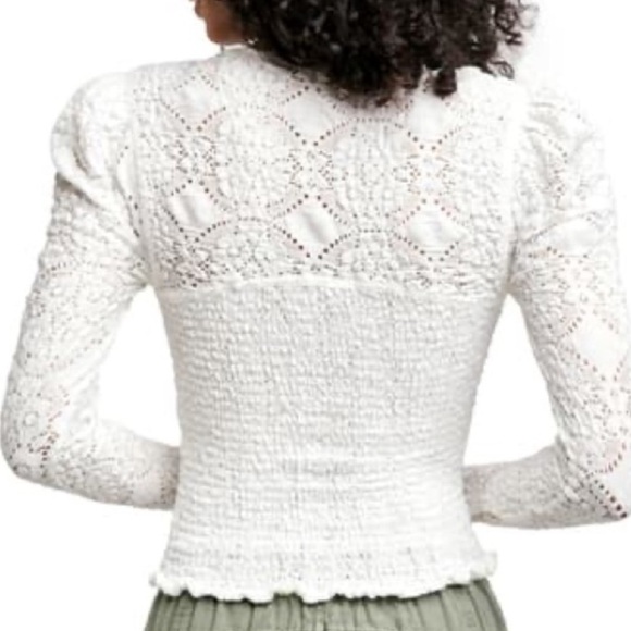 Free People Cream Lace Long Sleeve Blouse - Picture 2 of 6